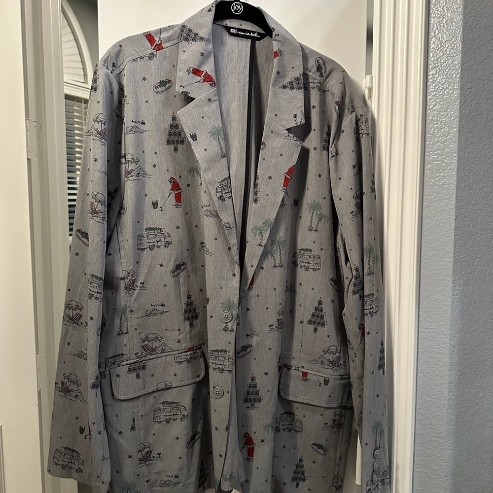 Travis Mathew Gray Holiday-Print Sport Coat with Red Accents
